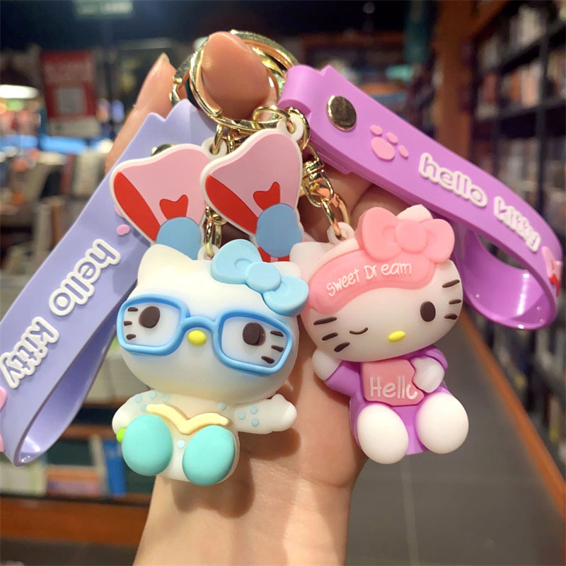 Variety KT Cat Keychain Hello Kitty Silicone Doll Pendant Couple Car Bag Pendant Small Gift