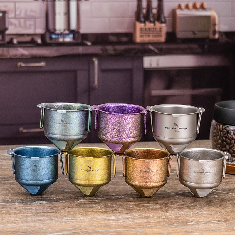 Biwei Pure Titanium Coffee Filter Hand Brewed Coffee Filter Fine 120 Mesh Tea Drain Outdoor Household Folding Handle