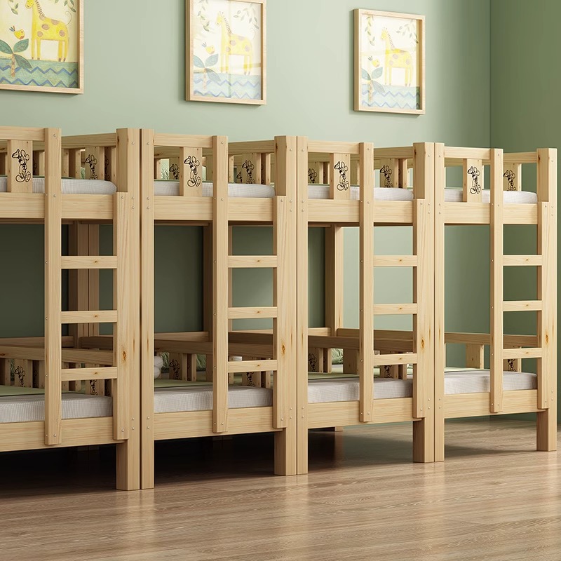 Cama de jardín de infantes, cama de almuerzo, cama de siesta para estudiantes de la escuela primaria, cama de madera maciza, cama de altura baja, cama de doble capa