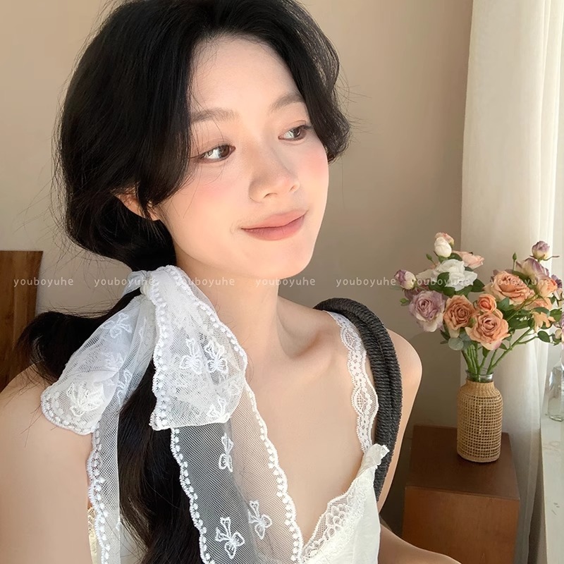 韓国白レースリボンスカーフ女性のための 2025 新しいハイエンドレースネックネックレス甘くて優しいアクセサリー|undefined