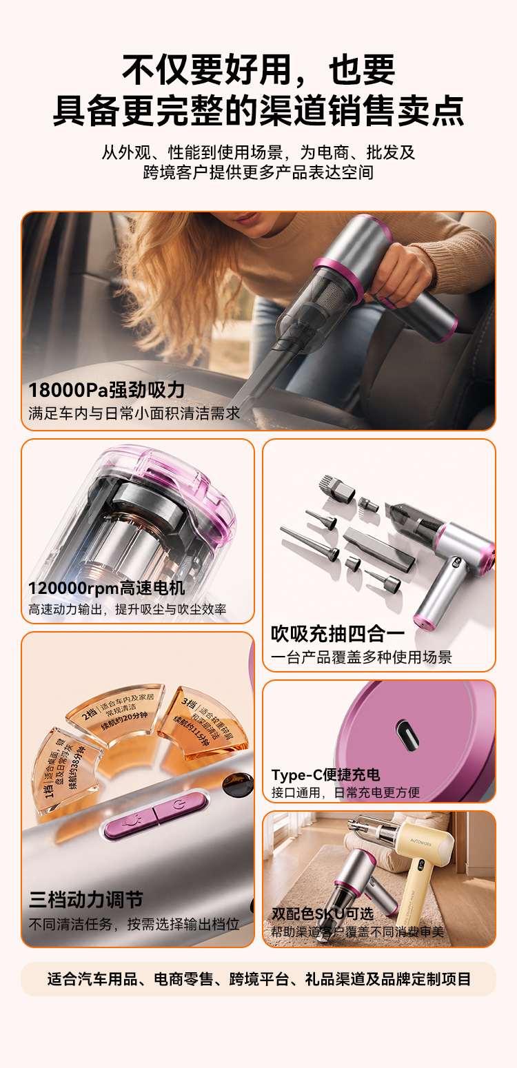 [Premium Selection] Car Vacuum Cleaner: High Suction, Blow & Vacuum in One, Handheld, Portable, Rechargeable, for Home and Car Use