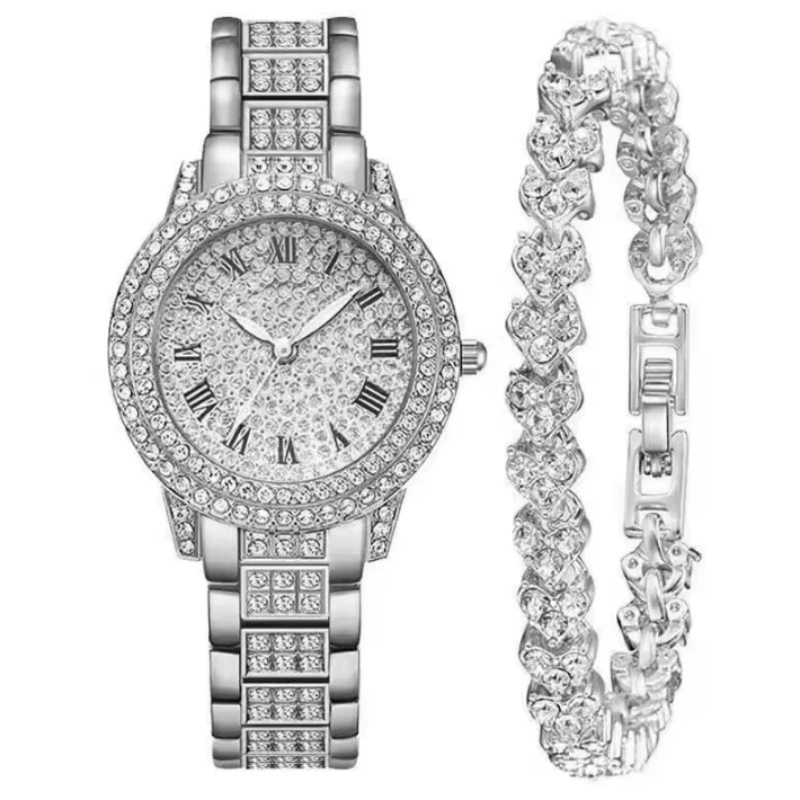 Casual Bracelet and Quartz Watch Set, Fashion Jewelry, Multiple Colors, 23.5 cm