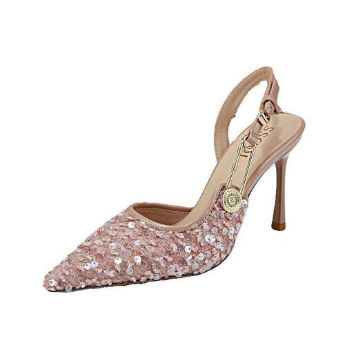 Ladies' Sparkling Fabric Platform High Heels with Pointed Toe and Thin Heel, Casual and Fashionable, Spring and Summer One-Buckle Pair with Dress, Evening Shoes and Single Shoes