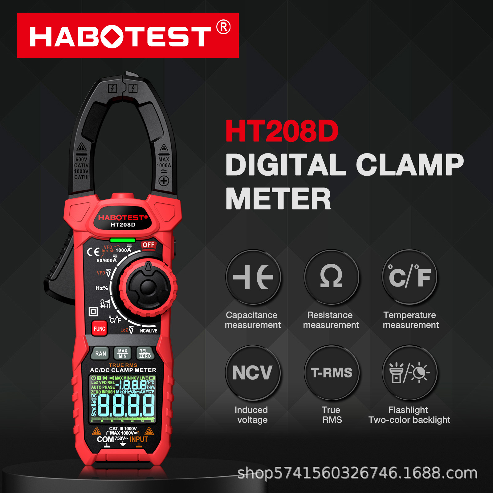 Huabo HT208A/D Clamp Multimeter High Precision Digital Clamp Meter Multifunction Clamp Meter AC/DC Clamp Meter