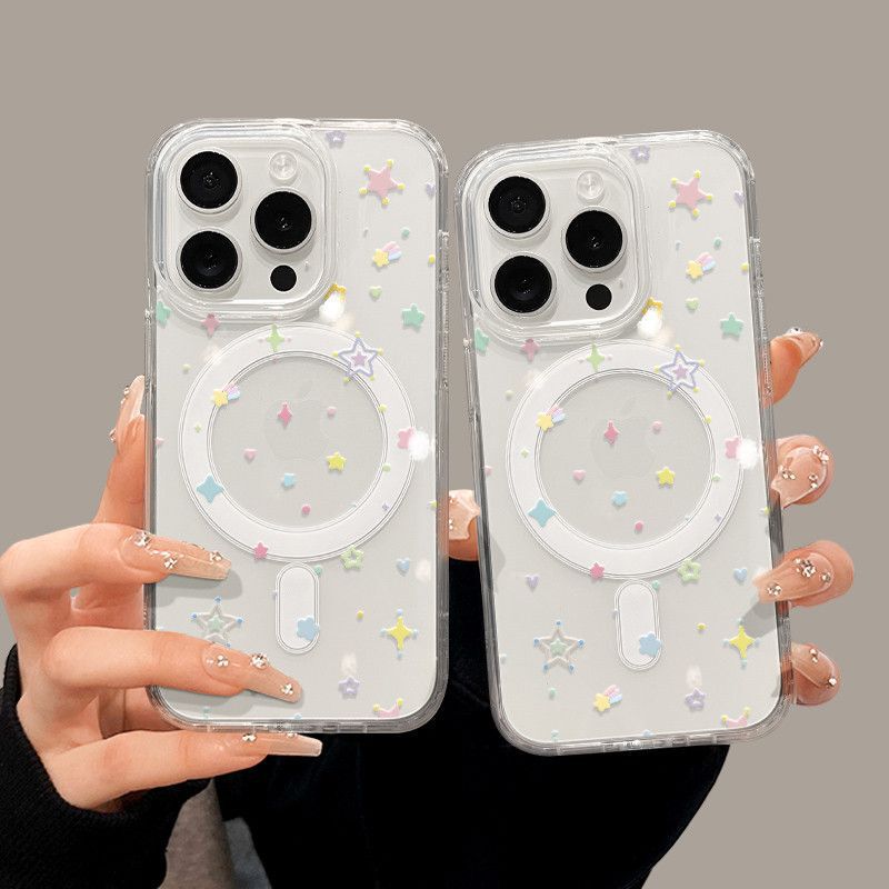 Star Rainbow Suitable for Apple 16 16Promax Magnetic Case Acrylic 13 14 15 Cartoon Casual 11