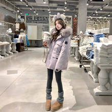 冰晶紫工装派克羽绒服女2025新款韩版大毛领加厚三防面料冬季外套