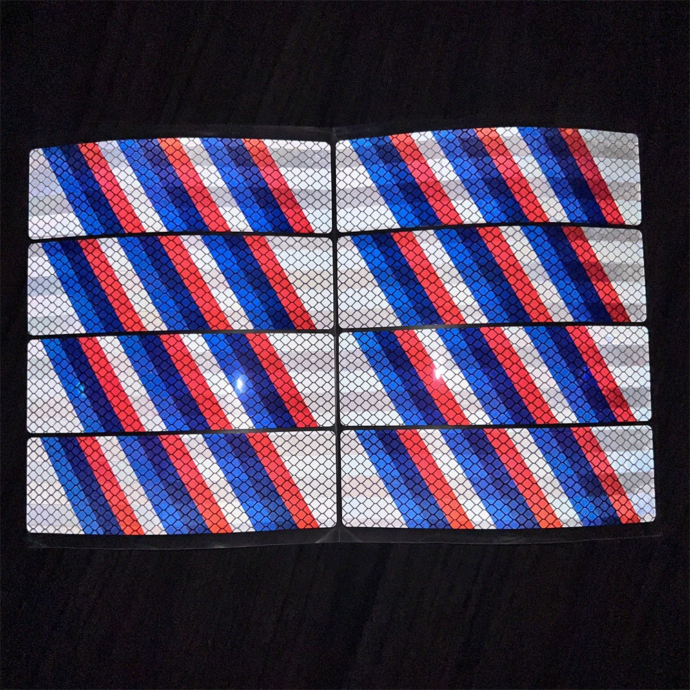 Высокояркие светоотражающие наклейки с микропризмой, трехцветные саржевые светоотражающие наклейки для хвостовой коробки мотоцикла, износостойкие водонепроницаемые светоотражающие наклейки