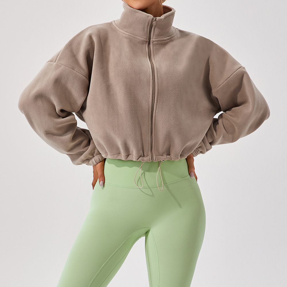 Personalizada invierno collar suelto y cachemira calentamiento correr abrigo corto ocio chaqueta deportiva de cordero al aire libre chaqueta deportiva mujer