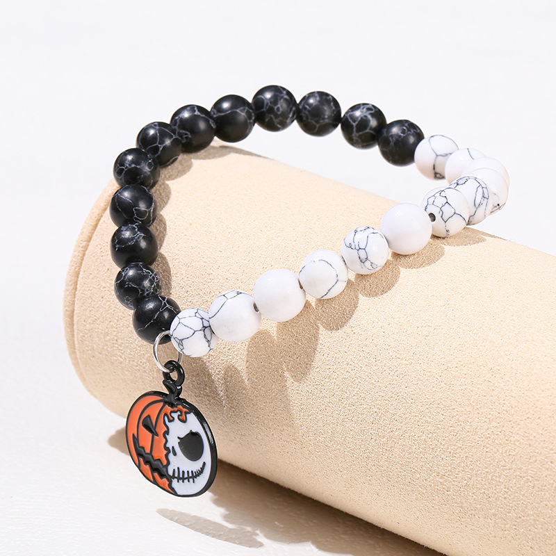 jingzhou jewelry black and white turquoise halloween pumpkin bracelet europe and america cross border personality men and women bracelet wholesale