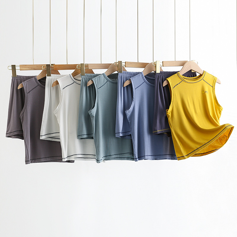 Pijamas infantiles modelado chaleco conjunto de ropa de casa suave delgada cómodo seco rápido conjunto de niños de verano
