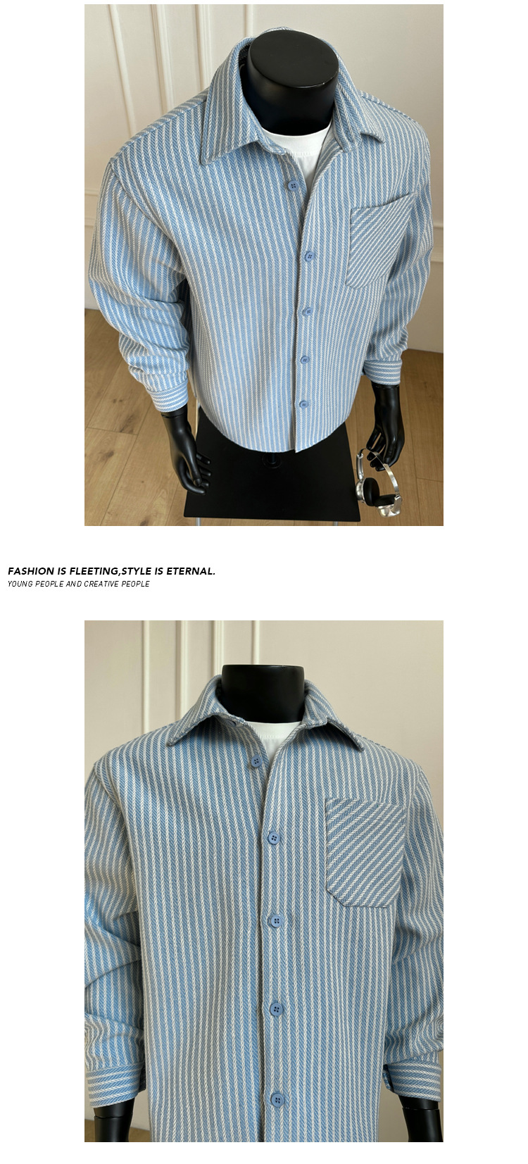 Camicia a maniche lunghe a righe uomo taglio largo giacca casual_voghion.com