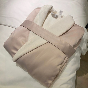 Hilton coral fleece bathrobe forged surface double fleece-lined thickened couple five-star hotel robe wholesale in stock