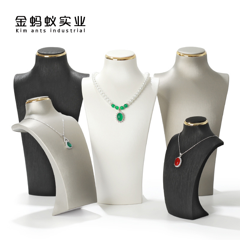 High-end portrait neck jewelry display stand neck necklace model props brushed leather counter pendant display rack High-end portrait neck jewelry display stand neck necklace model props brushed leather counter pendant display rack