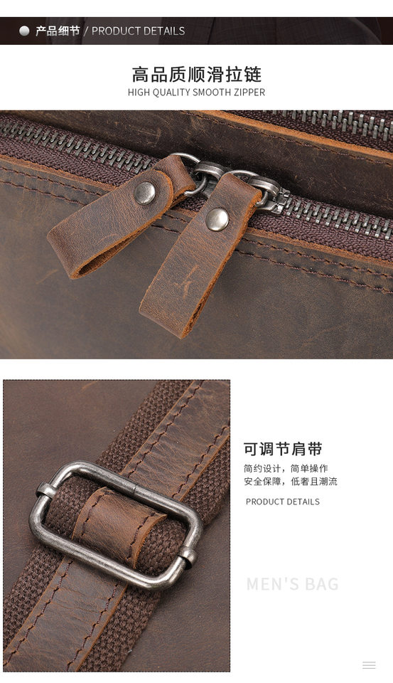 Túi đeo chéo nam da bò thật 22×7×25,5 cm kiểu dáng cổ điển có quai xách — 6014 cà phê, Màu đen, Màu đen vân vải, Cà phê dầu chi tiết 16