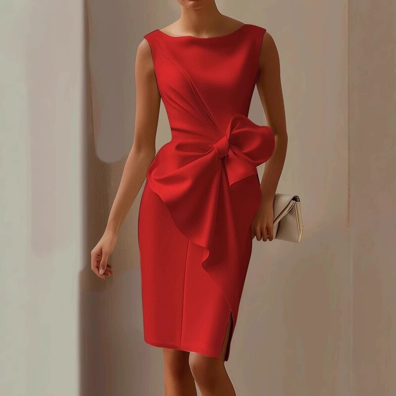 Summer European and American Amazon Independent Site Elegant Sleeveless Waist-Cinching Slimming Bowknot Fitted Dress Summer European and American Amazon Independent Site Elegant Sleeveless Waist-Cinching Slimming Bowknot Fitted Dress