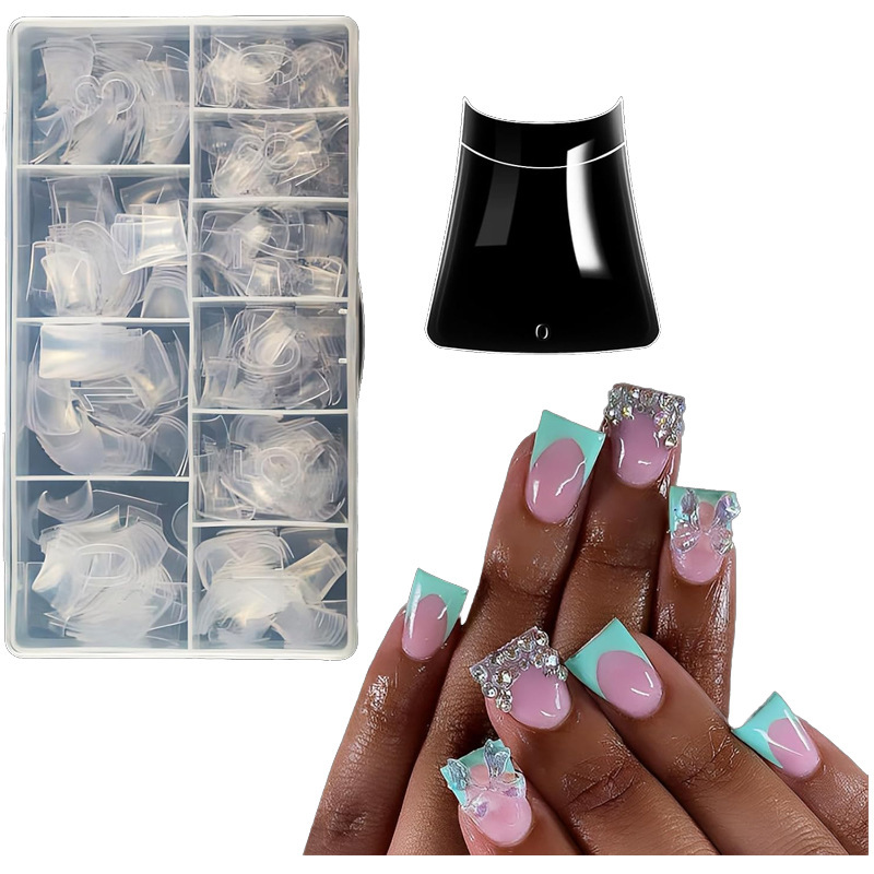 500Pcs Transparent Coffin Pattern False Nails Short 10 Preformed Duck Pressed Tablets Half Cover Abs Soft Gel Nail Tips