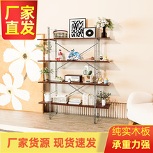 实木落地置物架多层简易收纳储物货架中古装饰墙边摆件陈列展示架