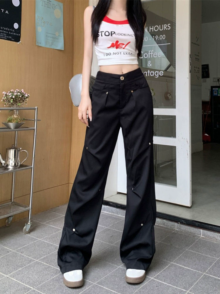 Американские ретро карго-брюки женские лето 2025 новые свободные бф ленивый стиль прямые широкие повседневные брюки