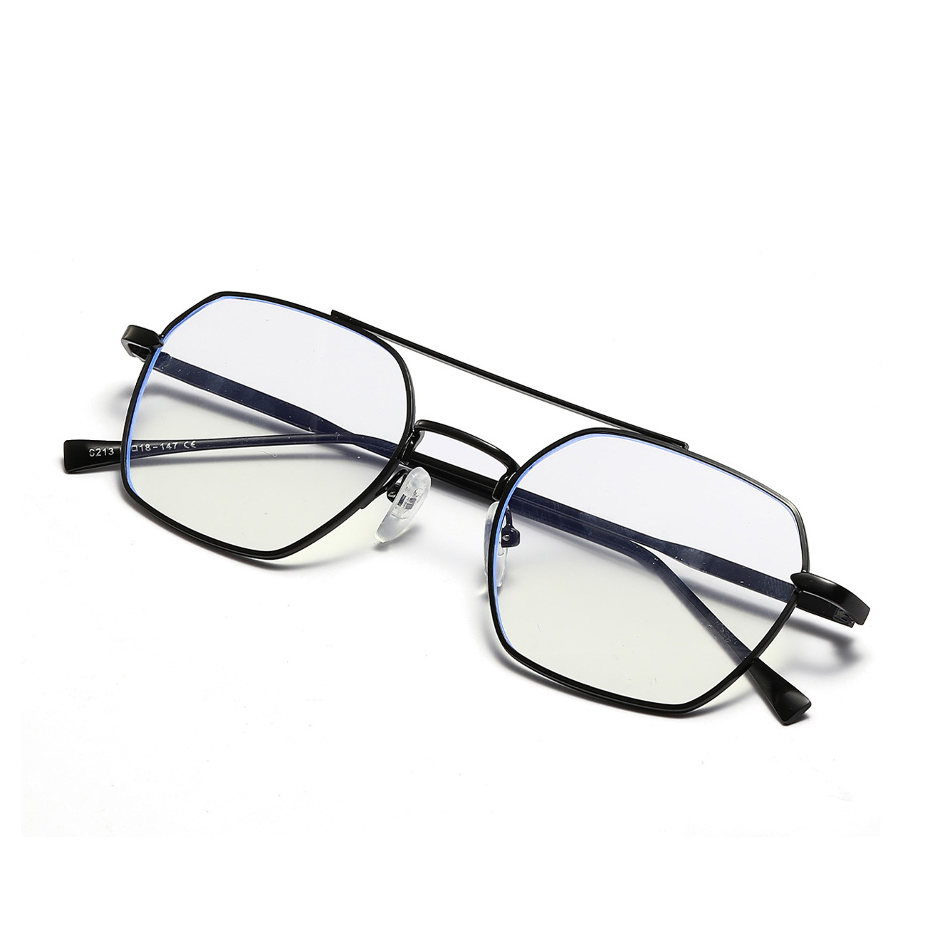 Blu-ray Polygonal Thin Frame Double Beam Hollow Out Flat Mirror Gafas De Mujer Hombres display picture 1