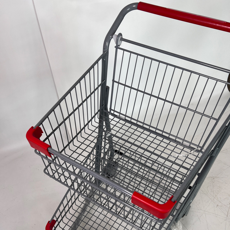 Supermercado de dos pisos, carrito de compras de tres azules, carrito de venta manual de comercio exterior, carrito de cuenta, silencioso y antioxidante, carrito de ruedas Vientiane de doble marco