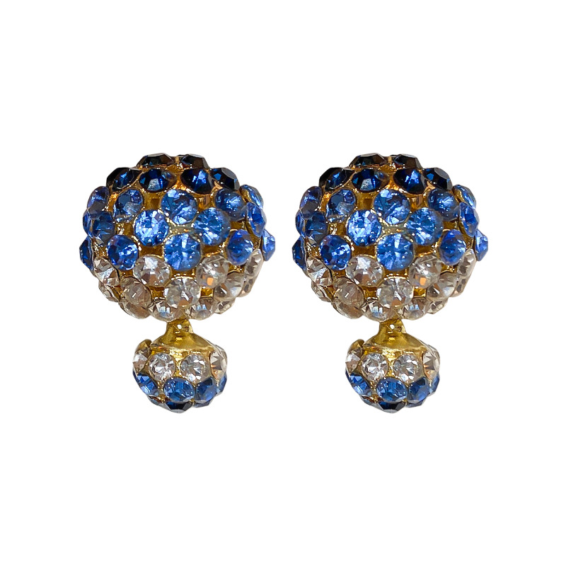 Aguja de plata incrustado en diamantes redondo delantero y trasero de dos orejas Corea del Sur Luz de lujo de alto grado pendientes de moda de nicho para mujeres