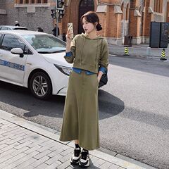 休闲时尚卫裙套装新款大码短款卫衣半身裙子两件套假两件卫衣裙子