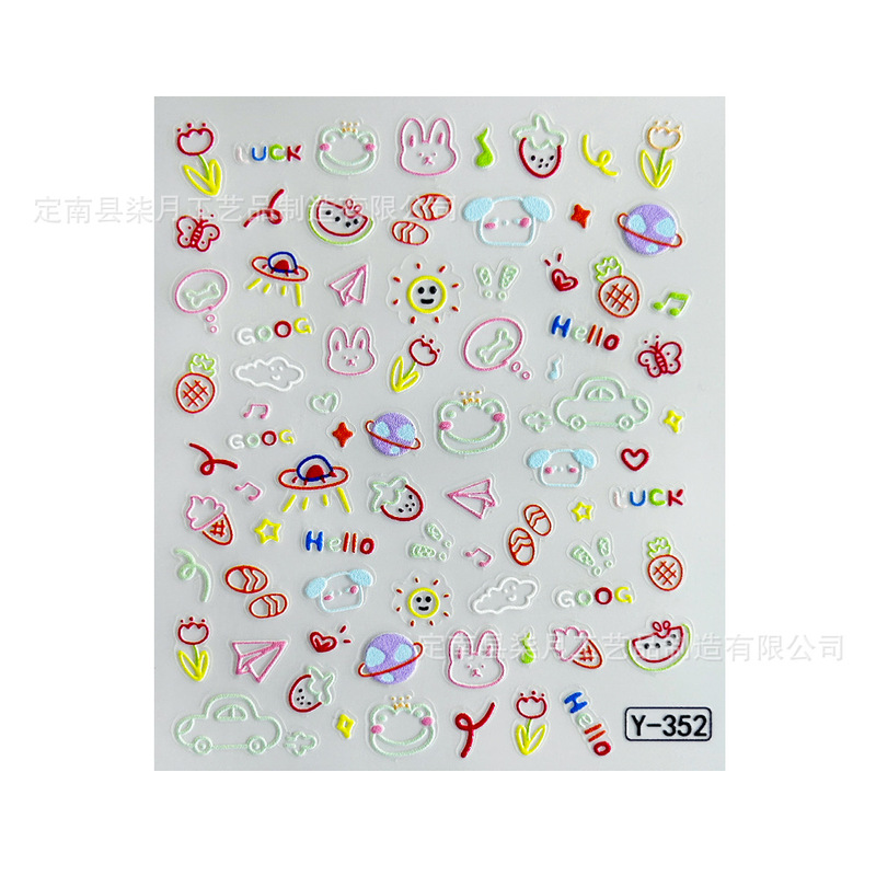 シェル光沢のあるガラスリボンネイルアートステッカー 5d レリーフ立体花かわいい落書きウェアラブルネイルステッカー|undefined