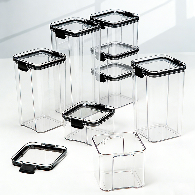 Cross-Border Transparent Plastic Sealed Jar, Square Snack Storage Jar, Fresh-Keeping Box, Kitchen Grain and Dried Fruit Storage Jar