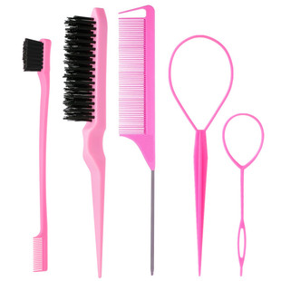 Hair comb 4-piece set dyed pointed tail comb eyebrow brush comb steel needle long tail comb hair remover hairstyle design suit