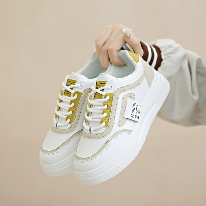 Белые туфли, подходящие по цвету, женские весенне-летние новые универсальные туфли на толстой подошве 2023 года, повседневные модные туфли для пожилых людей с низким верхом в Корейском стиле