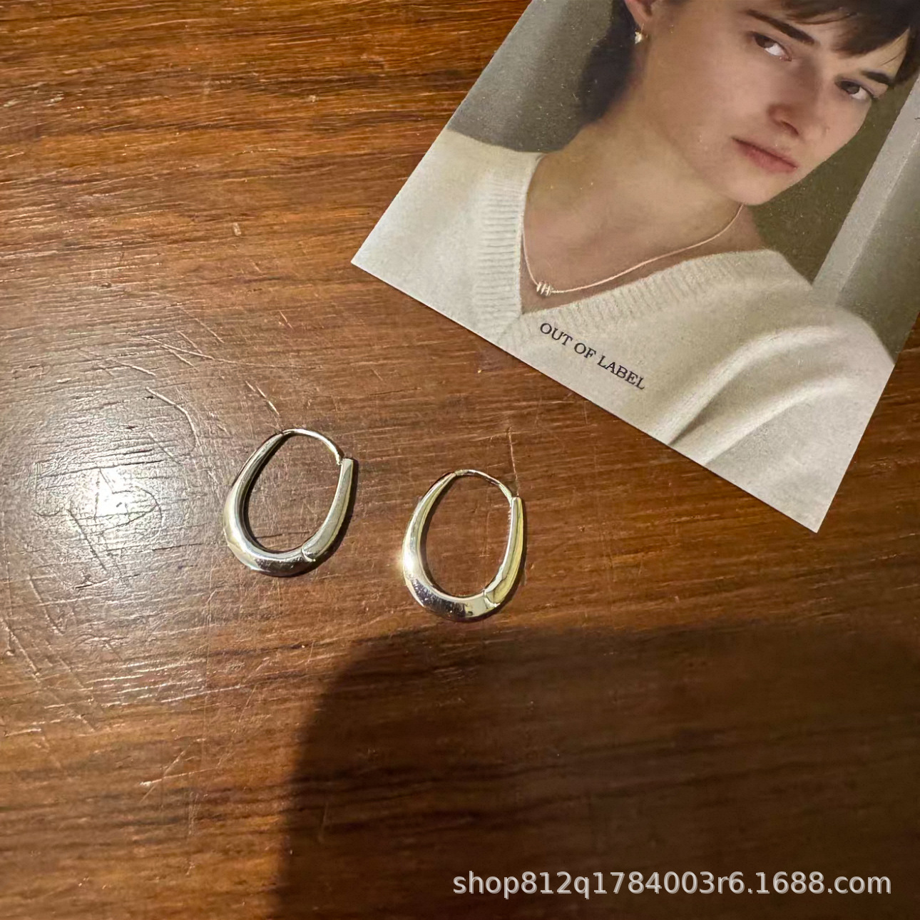 Handmade outoflabel all-over S925 sterling silver oval earrings, simple and classic, same style as Korean bloggers, ins-style