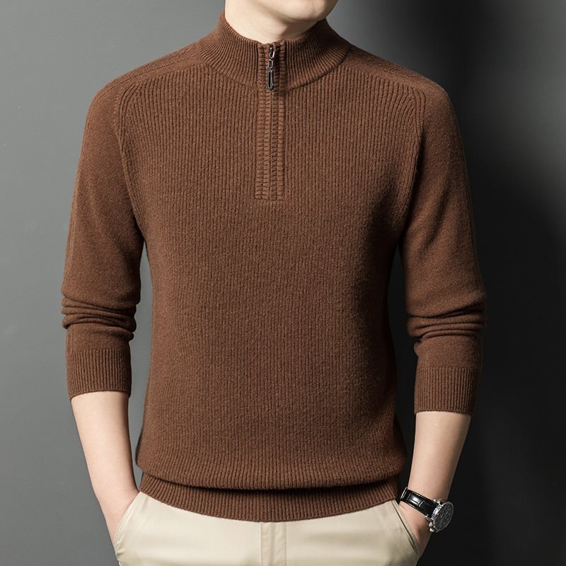 Winter woolen knitted casual solid color base sweater with zipper