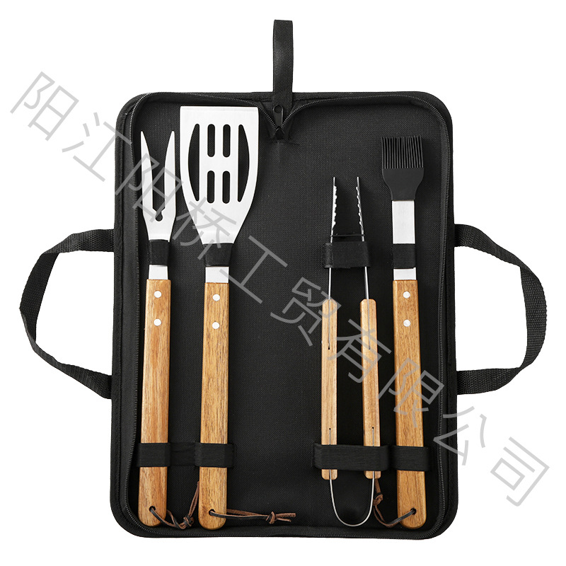 Ventas transfronterizas calientes de acero inoxidable parrilla set herramientas de campamento al aire libre BBQ horquilla parrilla set bolsa de tela combinada