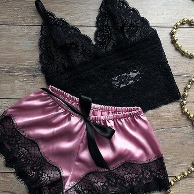 Mengya Sexy Underwear European and American Foreign Trade New Lace Pajamas Two-Piece Home Clothes Shorts Sling suit ebay