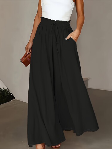 Chic High Waist Wide Leg Pants with Elastic Waistband Solid