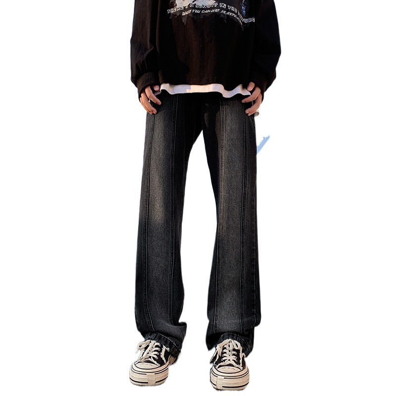 Amarillo barro rectos jeans de moda masculinos primavera callejera pantalones de pierna ancha sueltos retro retro americano