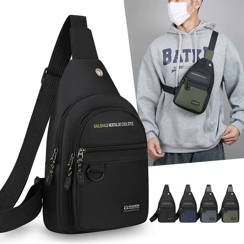 跨境新款时尚胸包男士尼龙休闲单肩斜挎包户外骑行轻便大容量腰包