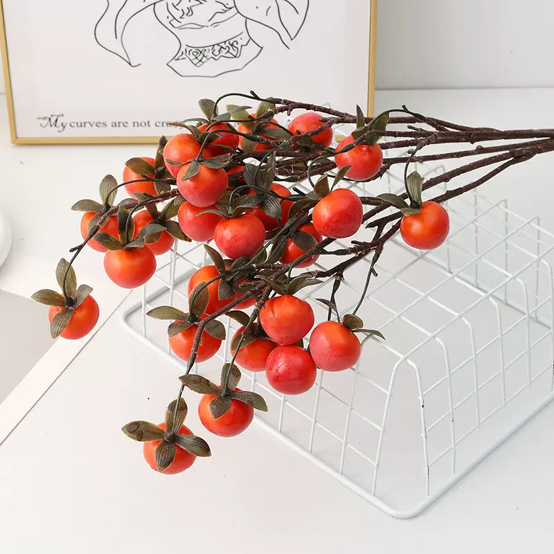 仿真水果迷你小柿子家居客厅摆件浆果花艺年宵花装饰发财果批发