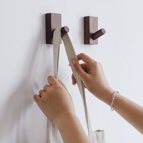 Nordic solid wood hook ins creative entrance wall hanging wooden coat hook punch-free strong sticky hook coat hook