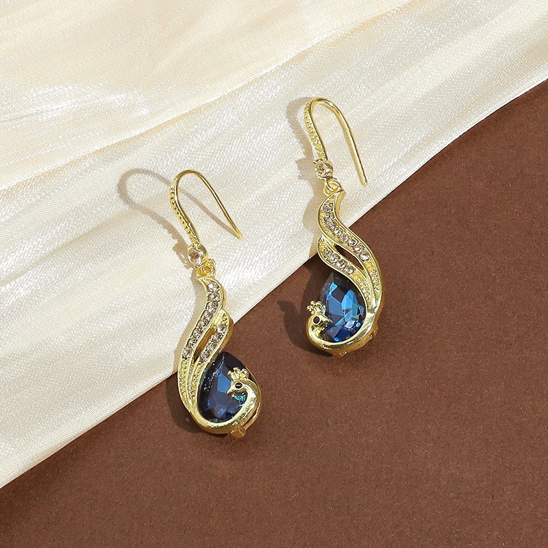 Blue Diamond Phoenix Tail Ear Hooks