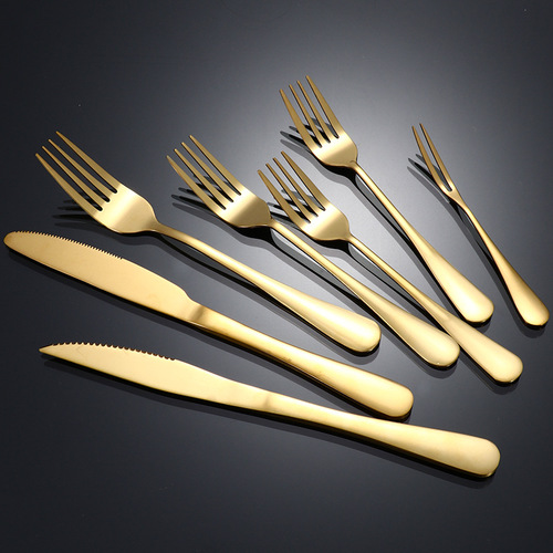 Set of 1010 Gold-Plated Stainless Steel Western Cutlery Coffee Stirrer Cake Spatula Steak Knife Fork Set for Hotel