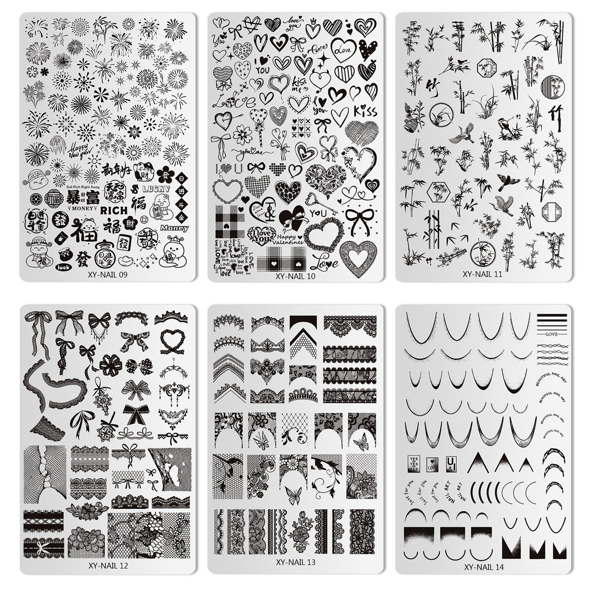 Pequeño libro rojo estilo caliente arte de uñas estilo nacional placa de acero de impresión fuegos artificiales de año nuevo bambú amor encaje plantilla de impresión de uñas