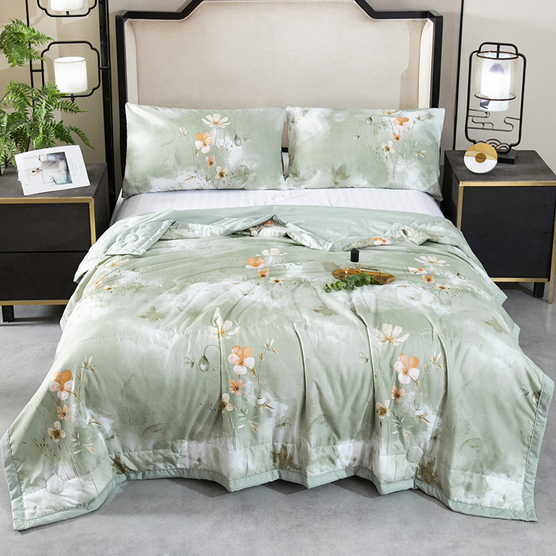 워시드 코튼 여름 이불 - 내셔널 스타일 그린