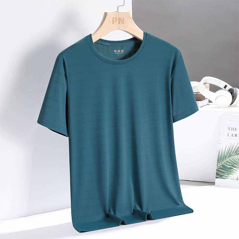 Camiseta de hielo de hombre de verano de manga corta, camiseta delgada suelta de hielo grande, ropa de hombre de secado rápido, ropa de media manga para hombres.