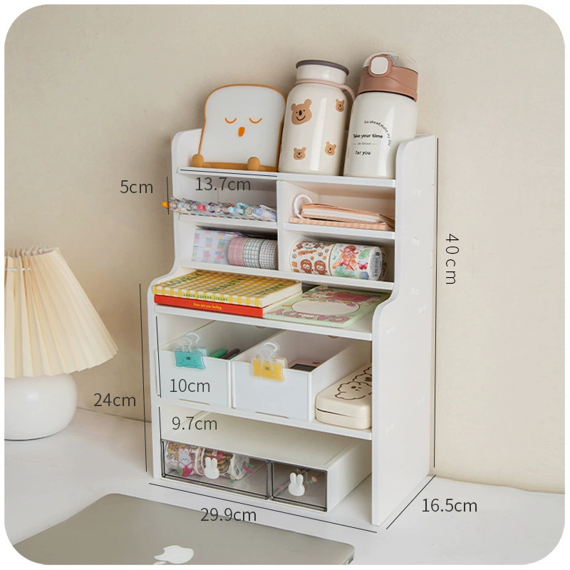 Desktop Multi-Layer Storage Rack, Compact Elevated Cosmetic & Stationery Organizer, 30×16×40 cm
