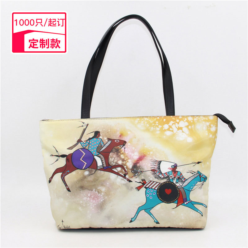 外贸韩版创意款印花手提袋 沙滩包 购物袋 休闲PU手提帆布包