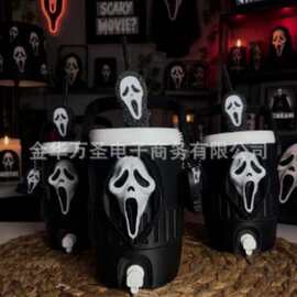 Scream 恐怖鬼脸手提饮料杯万圣派对氛围道具便携易拉罐桶货源627