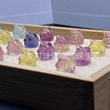 批发天然七彩萤石雕刻达摩猫干净饱满透体颜色艳丽手工配饰