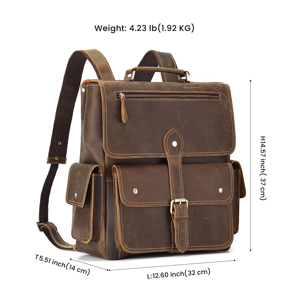 Genuine Leather Backpack For Men Vintage Cowhide Commuter Bag_voghion.com