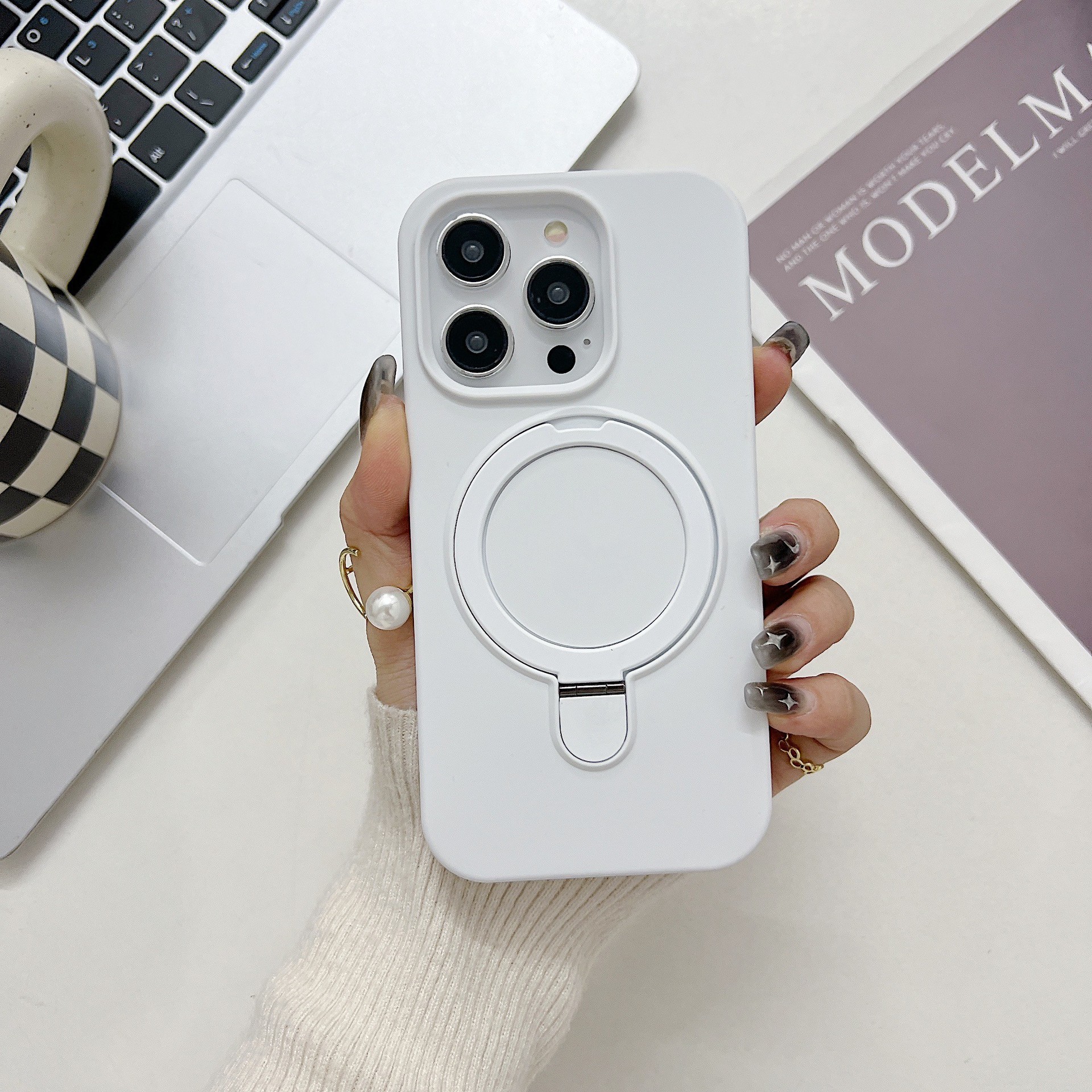 Custodia con supporto in silicone liquido per iPhone 17/16 Pro Max con ricarica wireless e stabilizzazione magnetica, compatibile con iPhone 14_voghion.com